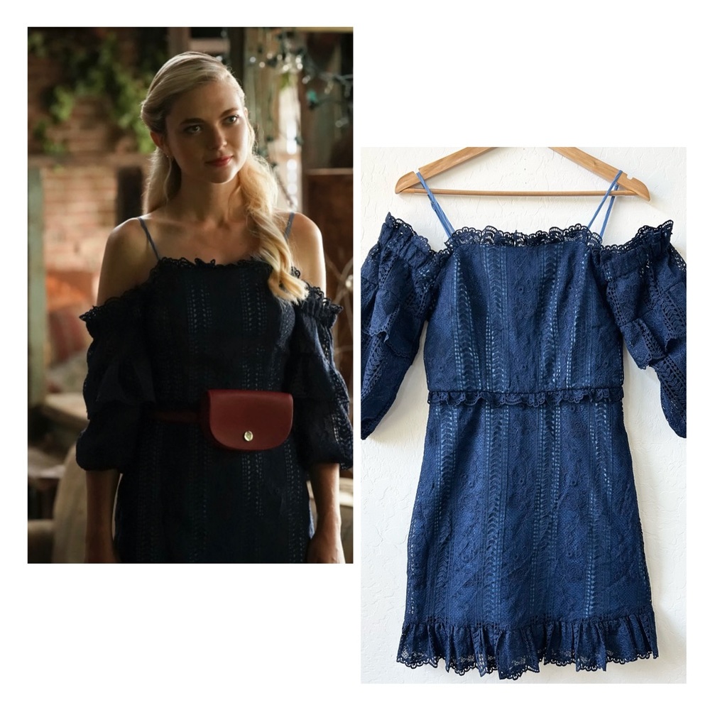 Parker Irma Lace Cold Shoulder Mini-Dress Dark Blue, Size 4, Excellent Condition